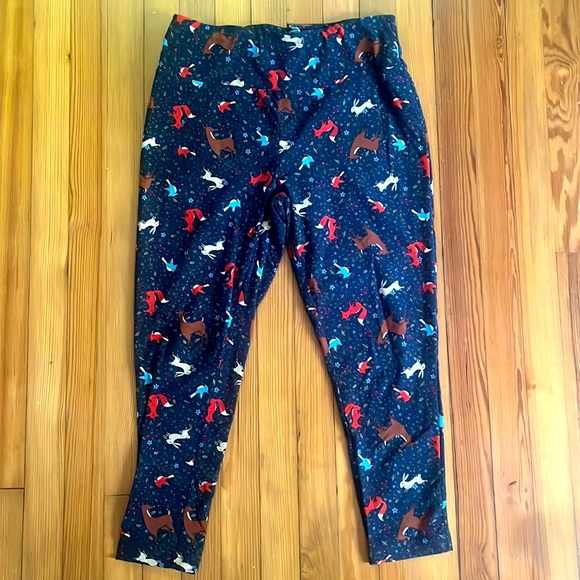 Navy Blue Terra & Sky 1X 16W-18W Fox Deer Rabbit Blue Jay Leggings - Picture 1 of 3
